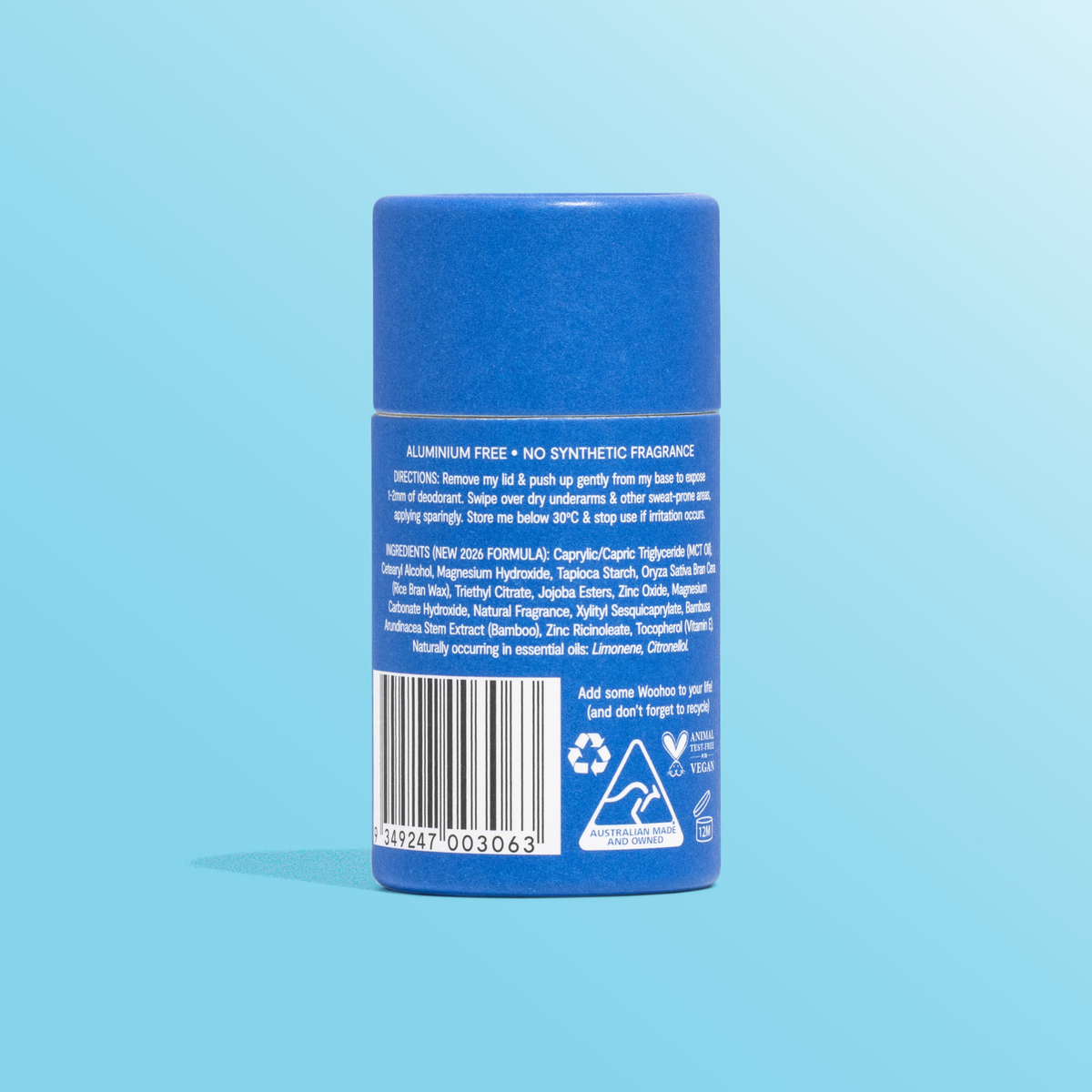 Woohoo Natural Deodorant & Anti-Chafe Stick (Drift) 60g